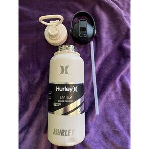 Hurley Oasis 32 Oz Stainless Steel Bottle 2 Caps And Straw *New But Dent On Bot